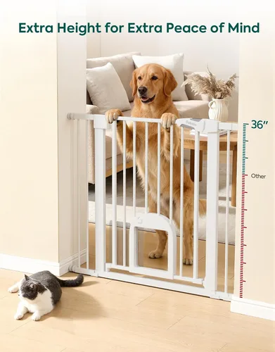 Miniatura 2 de Babelio Puerta de bebé mejorada de 36 pulgadas de alto con puerta para gato, puerta de perro duradera de 29 a 43 pulgadas de cierre automático