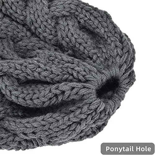 Miniatura 4 de Rosoz Gorro de cola de caballo para mujer, gorro cálido de invierno, suave, elástico, de punto trenzado, para moño alto