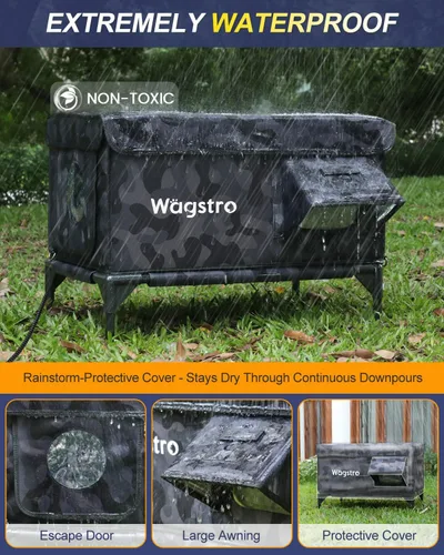 Miniatura 2 de Casa climatizada para gatos para exteriores, casa aislada a la intemperie para gatos al aire libre con aleros impermeables y puerta de escape