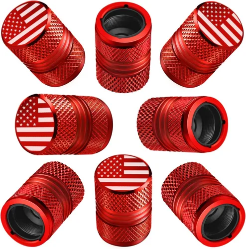 Tapas de vástago de válvula de neumático para automóvil, con bandera estadounidense, 8 unidades, resistentes a la corrosión, aleación premium, Rojo