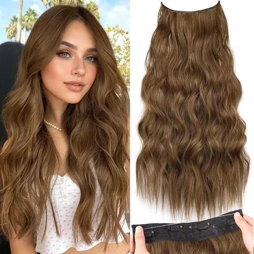 Miniatura 80 de KooKaStyle - Extensiones de cabello con hilo invisible, diadema transparente, ajustables, 4 clips fijadores, cabello largo y ondulado de 12