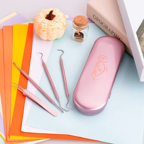 Miniatura 5 de Whaline Herramientas de vinilo de 4 piezas de precisión de acero inoxidable con estuche de vinilo para manualidades, kit de herramientas para Rosa