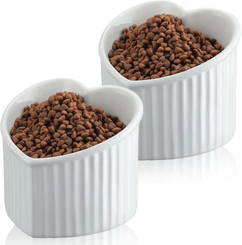 Miniatura 10 de Mumufy 2 piezas de cuencos elevados de cerámica para gatos, cuencos para mascotas inclinados y elevados, antivuelco, plato para gatos