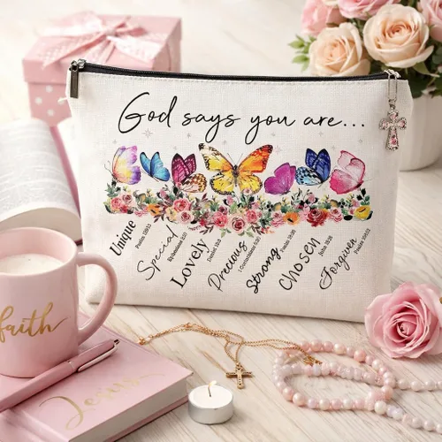 Miniatura 4 de God Says You Are...- Regalo cristiano para mujer, inspirador versículo bíblico, bolsas de cosméticos con cremallera, bolsa de viaje religiosa