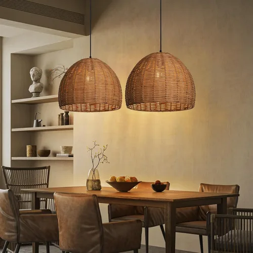 Arturesthome 1 Luz Lámpara Colgante Tejida a Mano de Ratán, Candelabro Boho Tejido Natural Colgante en el Techo, Lámpara de Araña de Granja Costera