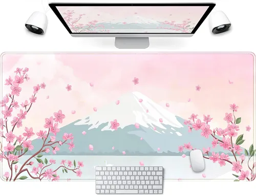 Miniatura 16 de Alfombrilla de escritorio Anime Kawaii Mousepad Linda Japonesa Alfombrilla de mouse grande para juegos XXL, Alfombrilla de teclado de laptop Azul
