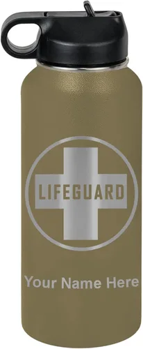 Miniatura 18 de LaserGram Botella de agua personalizada, salvavidas, acero inoxidable de doble pared aislada al vacío con popote superior, regalo grabado Negro