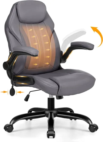 Miniatura 10 de Silla de escritorio de oficina, silla ergonómica para computadora con brazos abatibles acolchados y soporte lumbar ajustable, silla ejecutiva