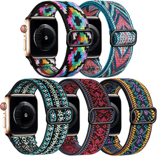 Miniatura 16 de Easuny Bandas elásticas bohemias compatibles con Apple Watch de 1.5 pulgadas, 1.57 pulgadas, 1.65 pulgadas y de 1.73 pulgadas para mujeres, hombres
