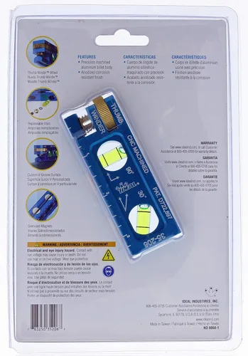 Miniatura 8 de Nivel Eléctrico IDEAL 35-206 Nivel de Electricista de Aluminio CNC Mecanizado con 2 Viales de Acrílico, Mordaza Magnética, Enrollador de Pulgar, Azul