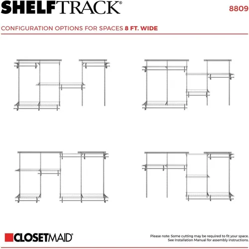 Miniatura 7 de ClosetMaid ShelfTrack - Sistema organizador de alambre para armario, ajustable de 5 a 8 pies, con estantes, barras de ropa, herrajes, acero Cromo