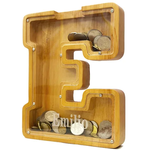 Alcancía Personalizada de Madera con Alfabeto - Alcancía para Niños - Alcancía para Niños y Niñas - Alcancía de Monedas - Banco - Puede Usarse como