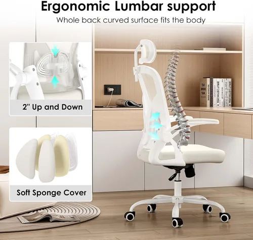 Miniatura 7 de Silla de oficina ergonómica con soporte lumbar, silla de escritorio de respaldo alto, silla ejecutiva giratoria para computadora, altura ajustable