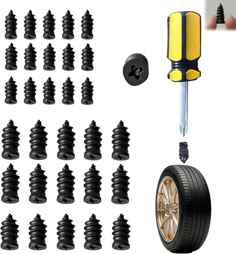 30 clavos de goma para reparación de neumáticos, kits de reparación de neumáticos al vacío, clavos de goma en espiral, con caja y destornillador,