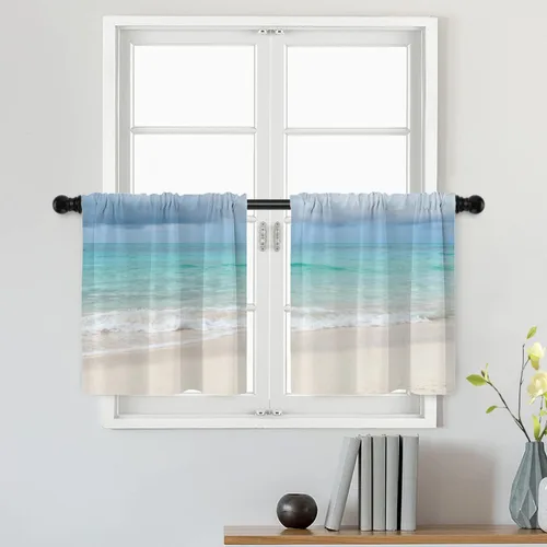 Miniatura 186 de Batmerry Silueta de hombre y niño, marco en forma de corazón con figuras, tratamiento de ventana, cortina corta de cocina multicapa de poliéster