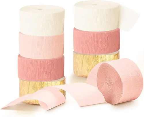 Miniatura 11 de AOBKIAT Decoración de boda, papel crepé dorado, rosa, naranja, dorado, 8 piezas, serpentinas, decoraciones de fiesta para bodas, despedidas