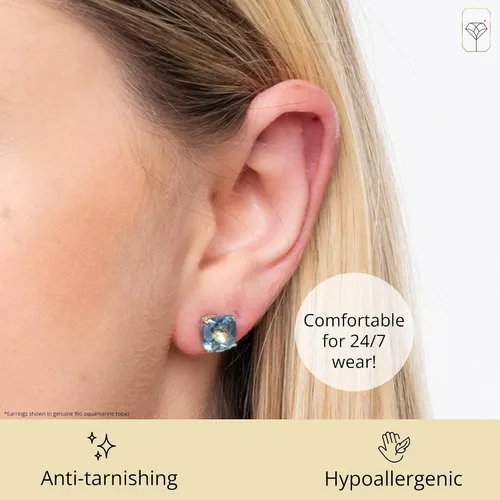 Miniatura 4 de Amazon Collection Aretes de plata de ley 925 con piedra natal de corte cojín para mujer