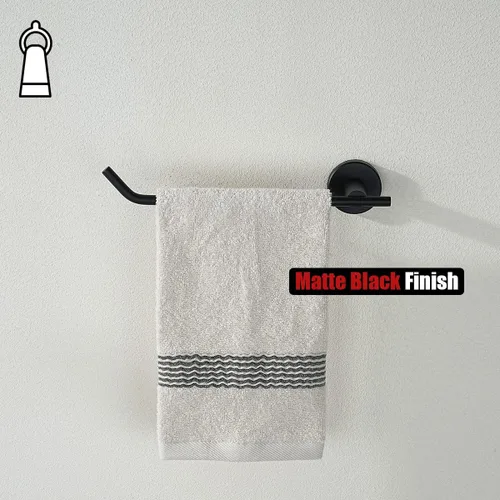 Miniatura 7 de JQK Toallero de mano negro, anillo de toalla de acero inoxidable para baño, soporte para collar de 9 pulgadas, soporte de pared negro mate, mano