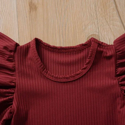Miniatura 5 de Mameluco de una pieza para bebé recién nacido, con volantes, color liso, ropa casual