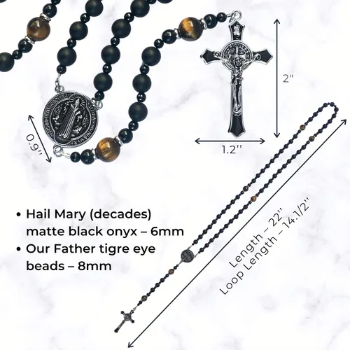 Miniatura 4 de Rosario negro de San Benito con cuentas católicas Rosario de ónix resistente Rosario antiguo de piedra hecha a mano con crucifijo de San Benito