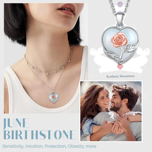 Miniatura 2 de Suplight - Collar con dije de piedra natal genuina de plata de ley 925 con forma de corazón y pera para mujer (con caja de regalo)
