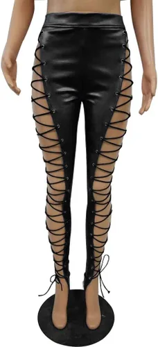 Miniatura 7 de cresay Mujer Sexy Alta Cintura Encaje Up de piel sintética Leggings Skinny Pantalones Clubwear