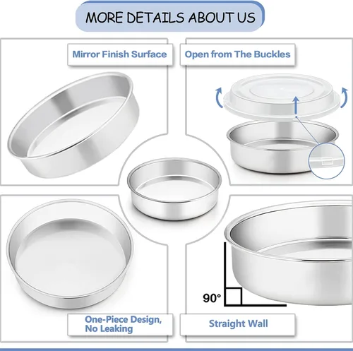 Miniatura 7 de TeamFar Molde para pasteles de 8 pulgadas, moldes redondos de acero inoxidable con tapas, saludable y resistente, apto para lavavajillas y fácil