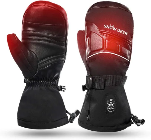 SNOW DEER Manoplas térmicas para hombres y mujeres, guantes de esquí impermeables con pantalla táctil, batería de 7.4V 3000mAh, guantes eléctricos