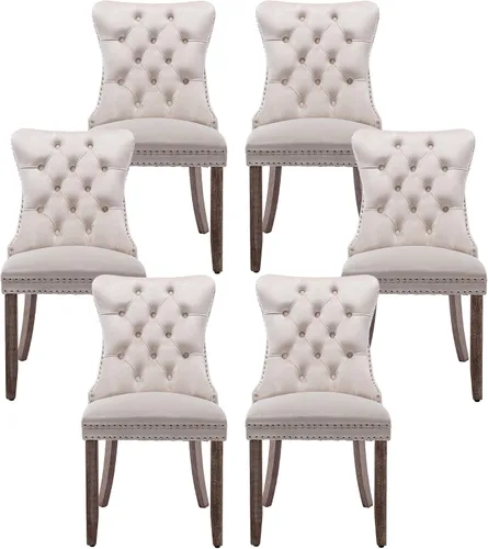 Miniatura 51 de Silla de comedor copetuda moderna de terciopelo para comedor, sillas de comedor tapizadas con remache de clavo, anillo trasero para cocina, comedor