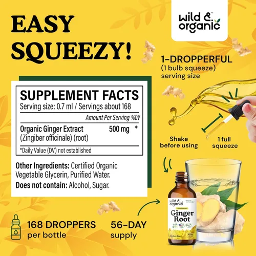 Miniatura 3 de Wild & Organic Gotas de Extracto de Raíz de Jengibre - Apoyo Inmunológico y Digestivo - Suplementos Líquidos de Jengibre - Tintura Vegana, Sin
