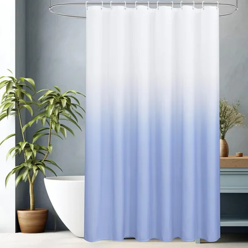 Miniatura 11 de AooHome Cortina de ducha estrecha de tela, juego de cortinas de ducha de tela azul degradado, cortina de ducha de tela lavable azul y blanca