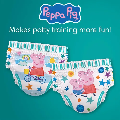 Miniatura 10 de Easy Ups - Pantalones de entrenamiento para niñas y niños, talla 4 (2T3T), 25 unidades, ropa interior absorbente de Peppa Pig, hasta un 100% a