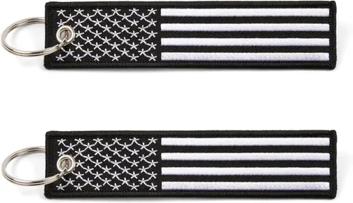 Etiqueta de llavero de bandera americana Great 1 con llavero y mosquetón, 2 paquetes (negro blanco)
