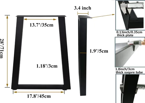 Miniatura 6 de Patas de metal para mesa, marco de escritorio de tubo cuadrado resistente, mesa de comedor moderna / patas de mesa auxiliar, juego de 2 (U)