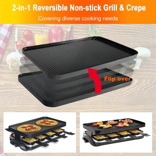 Miniatura 4 de TAMARIT Raclette - Parrilla de mesa portátil 3 en 1, barbacoa coreana, parrilla eléctrica para interiores con placa reversible antiadherente