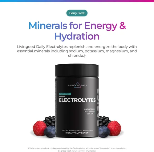Miniatura 2 de Livingood Daily Electrolitos en polvo, mezcla de bebida hidratante de electrolitos con vitamina C, magnesio, taurina y sal marina, suplemento
