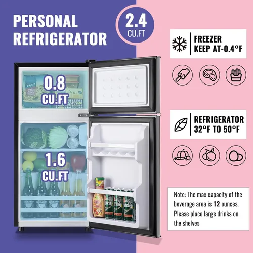 Miniatura 2 de DEMULLER Refrigerador de 2.4 pies cúbicos con congelador, mini refrigerador con estantes de plástico extraíbles, ideal para apartamentos, Negro