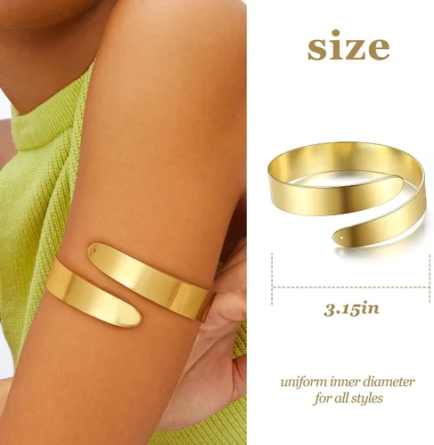 Miniatura 2 de FUNRUN JEWELRY Brazalete para la parte superior del brazo para mujer, brazalete dorado para el brazo, pulseras ajustables, espiral, brazalete