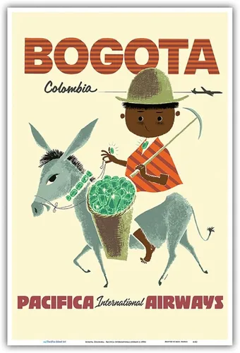 Miniatura 11 de Sokoloff c.1950s - Bogotá Colombia - Pacifica International Airways - Andes Boy with Colombian Emeralds - Póster vintage de viaje de aerolínea por