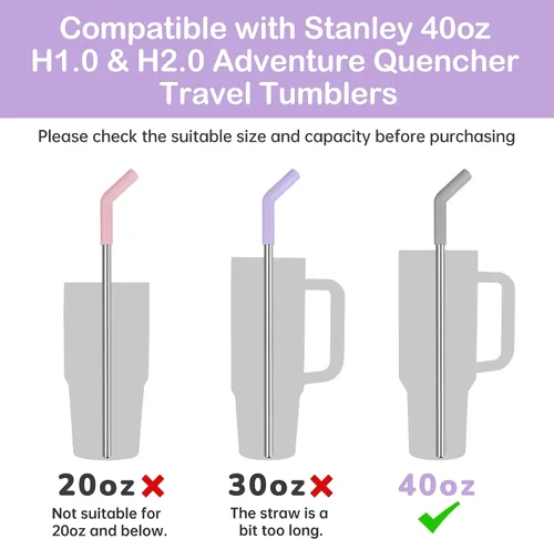 Miniatura 2 de Tomorotec Pajitas de 40 onzas, popote de acero inoxidable de 13 pulgadas con punta extensora de silicona para vaso Stanley Adventure Quencher