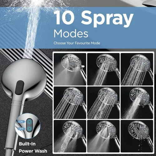 Miniatura 7 de MakeFit Combo de cabezales de ducha con doble filtro, cabezal de ducha de lluvia de alta presión con rociador de mano con lavado a presión Cromo