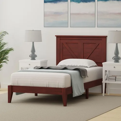 Miniatura 3 de Glenwillow Home Cama de plataforma de madera maciza estilo granja en tamaño individual, color cereza clásica