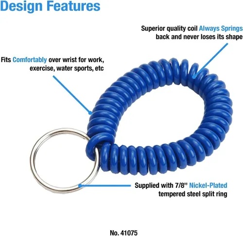 Miniatura 2 de Lucky Line - Resorte de muñeca en espiral de 2 pulgadas de diámetro con llavero de acero, pulsera y llavero flexible para muñeca, se estira hasta 12