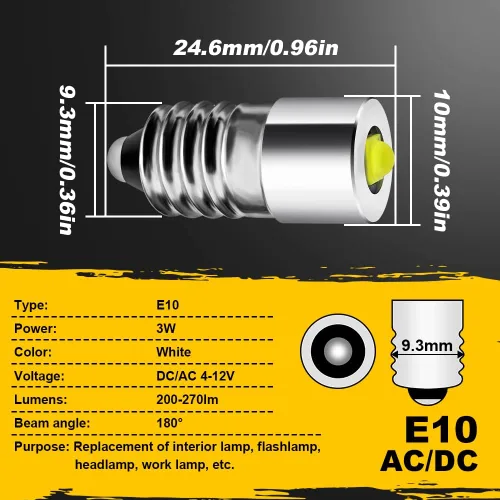 Miniatura 7 de Bombilla LED E10 actualizada, 3 W AC/DC 6-30 V, kit de conversión de bombilla LED para linterna, linterna de bicicleta, luz de trabajo, bombillas