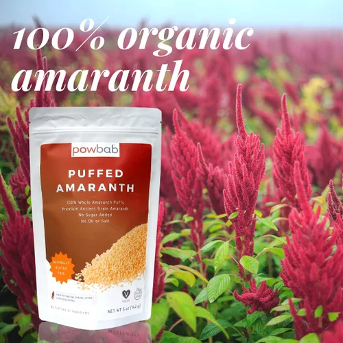 Miniatura 7 de powbab Amaranto inflado – Amaranto 100% orgánico reventado en bocanadas enteras de Estados Unidos. Buena fuente de proteínas, sin aceite o sal, sin