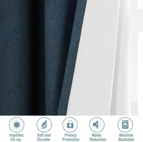 Miniatura 7 de H.VERSAILTEX Cortinas opacas de lino de 45 pulgadas de largo, 100% absolutamente opacas, con aislamiento térmico, con textura de lino, con ojales