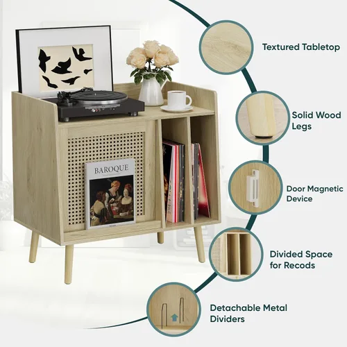 Miniatura 3 de Semiocthome Soporte para tocadiscos con almacenamiento de vinilo, mesa de tocadiscos con estante de almacenamiento, soporte giratorio con puerta