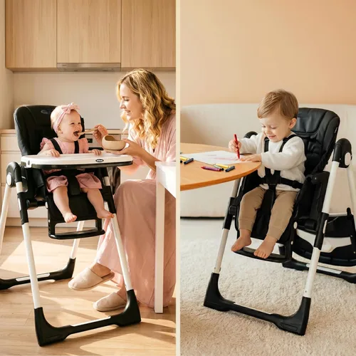 Miniatura 2 de INFANS Silla alta para bebés y niños pequeños, silla alta plegable con respaldo ajustable múltiple, reposapiés y altura del asiento, bandeja Negro