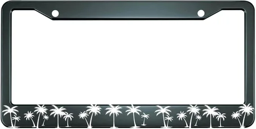 HOSNYE - Marco de placa de matrícula de silueta de plantas tropicales con palmera, botánica abstracta, cubierta de metal para placas frontales,
