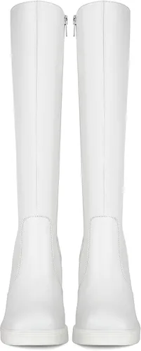 Miniatura 4 de SOVANYOU Botas de cuero negro con plataforma para mujer, botas de tacón grueso con punta cuadrada